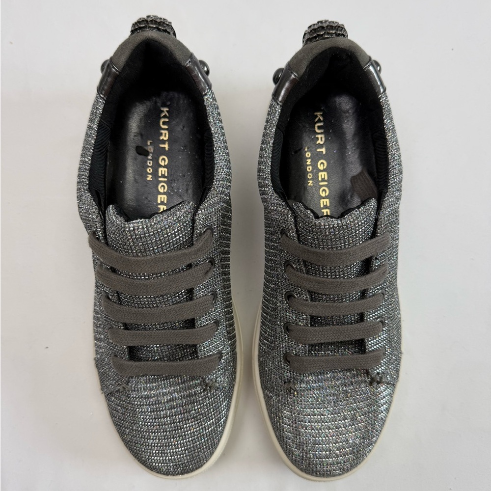 NWOT Kurt Geiger London Silver Glitter Eagle Sneakers Women’s Size 7 EU 37 - Picture 2 of 9